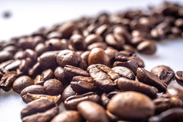 Coffee Beans Background. Close Up fresh roasted brown