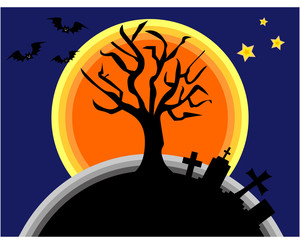 木　コウモリ　星　墓地　丘　月　ハロウィン