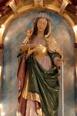 Saint Barbara statue on the main altar in the Church of Saint Barbara in Rude, Croatia