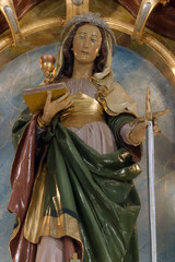 Saint Barbara statue on the main altar in the Church of Saint Barbara in Rude, Croatia