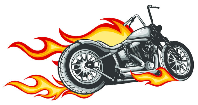 motorcycle with fire and flames vector illustration