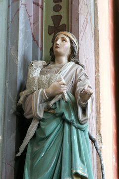 Saint Agnes of Rome, statue on the altar of Saint Anthony of Padua in the church of the Saint Helena in Vrtlinska, Croatia