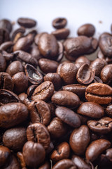 Coffee Beans Background. Close Up fresh roasted brown