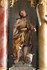 Saint John the Baptist, statue on the main altar in the Church of the Three Kings in Komin, Croatia