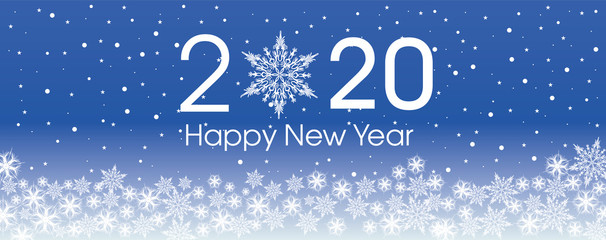 2020 Happy New Year card template. Design patern snowflakes white and blue color.