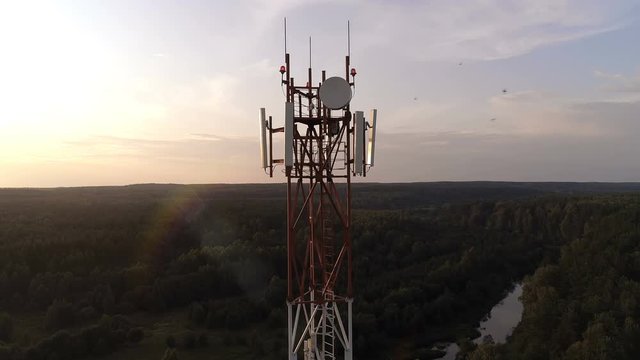 Aerial view of the mobile cellular telecom tower