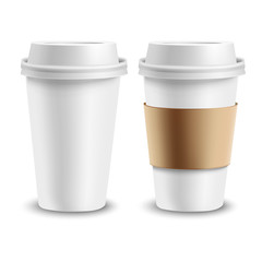 Set of realistic paper cup with shadow