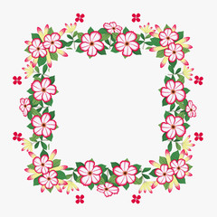 Floral greeting card and invitation template for wedding or birthday anniversary, Vector square shape of text box label and frame, Azalea flowers wreath ivy style with branch and leaves.