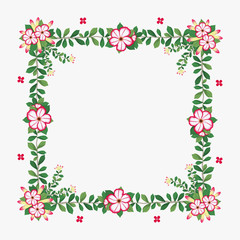 Floral greeting card and invitation template for wedding or birthday anniversary, Vector square shape of text box label and frame, Azalea flowers wreath ivy style with branch and leaves.