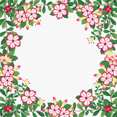 Floral greeting card and invitation template for wedding or birthday anniversary, Vector circle shape of text box label and frame, Azalea flowers wreath ivy style with branch and leaves.
