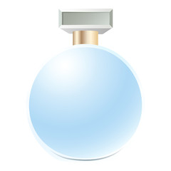 Perfume in a round blue bottle on a white background