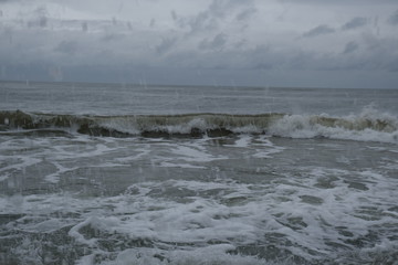 View of storm seascape. Sea wave during storm in Baltic sea