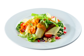 Fresh autumn salad with pumpkin pumpkin salad isolated