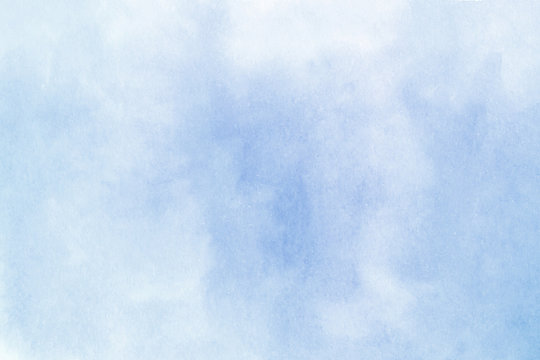 Abstract hand drawn watercolor blue horizontal background.	
