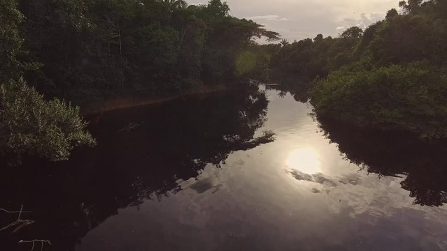 Beautiful blue sky reflecting in the Amazonia Basin river