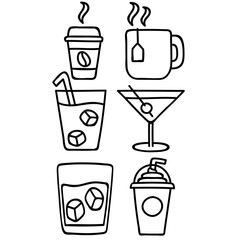 Sets of drawings of cocktails and drinks