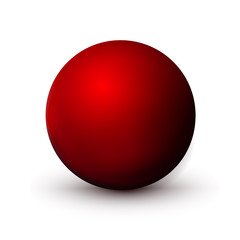 Red sphere, ball. Mock up of clean round the realistic object, orb icon. Design decoration round shape, geometric simple, figure circle form. Isolated on white background, vector illustration