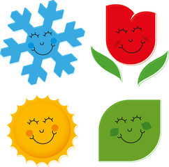 Four seasons cartoon smiling. Plain character isolated.
