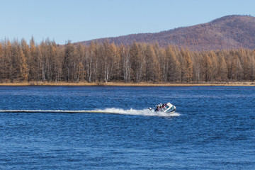 Speedboat with high speed on the surface