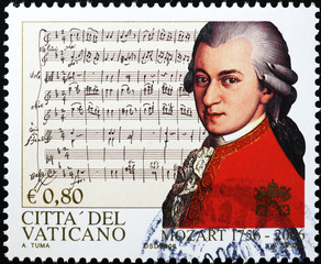 Portrait of Mozart on stamp of Vatican City - obrazy, fototapety, plakaty