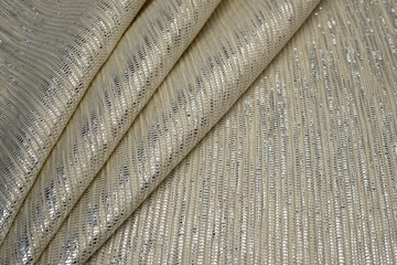 Texture of cotton fabric with lurex silver color. Background, pattern.