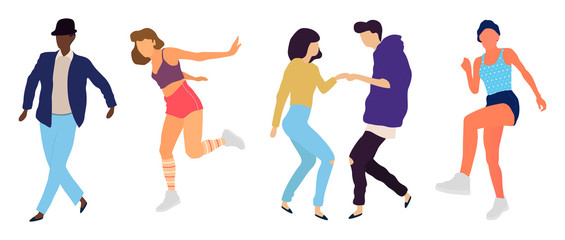 Crowd of young people dancing at club. Big set of characters having fun at party. Flat colorful vector illustration. - Vector