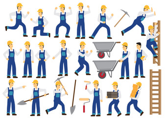 Construction worker character with different action and poses.