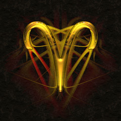 Astrology symbol in ancient glass with refraction of light - ARIES