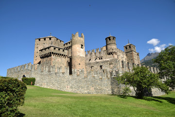 Fototapeta na wymiar The castle of fenis in the mountains of the aosta valley - italy