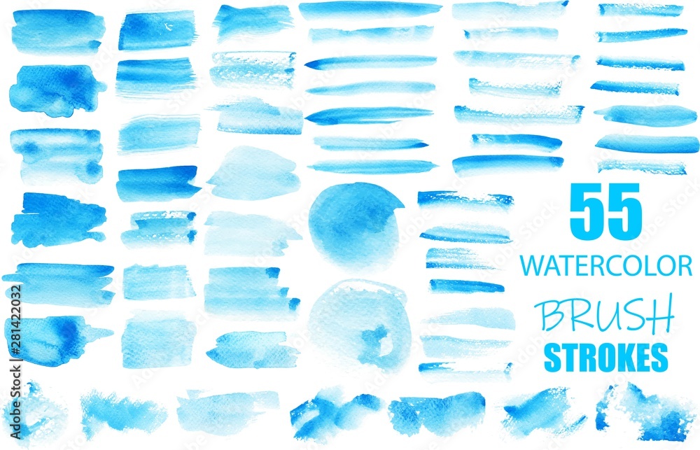 Fototapete big set of vector blue brush strokes.watercolor texture splatters. grunge rectangle text boxes. fram