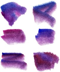 Set of vector blue violet pink brush strokes. Paint texture splatters. Creative sketch brush stroke