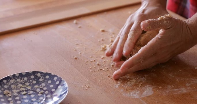 Apricot frangipane tart preparing, steadicam, close-up