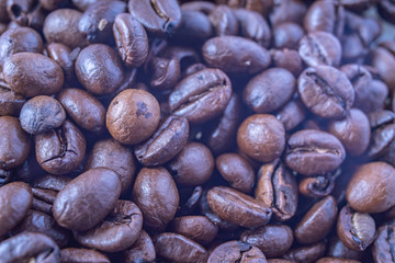 Coffee Beans Background. Close Up fresh roasted brown