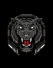 The Tiger head illustration on the black background