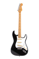 Naklejka premium Vintage black and white electric guitar isolated on white with clipping path