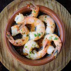 Garlic prawns, traditional Spanish tapas