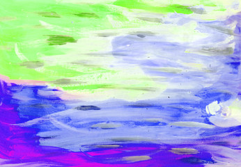 Naklejka na ściany i meble Green, blue and purple watercolor splash background. Paint stains with spots, blots, grains, splashes. Colorful wallpaper.