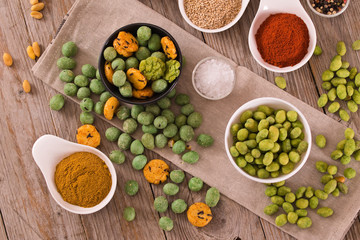 Wasabi coated peanuts. 