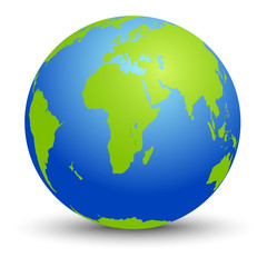 Vector illustration of realistic 3d earth globe with shadow