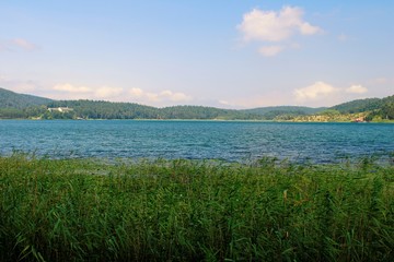 view of the lake and mountains