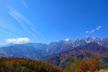 中部山岳国立公園。白馬マウンテンハーバーより北アルプスを望む。長野　日本。１０月下旬。