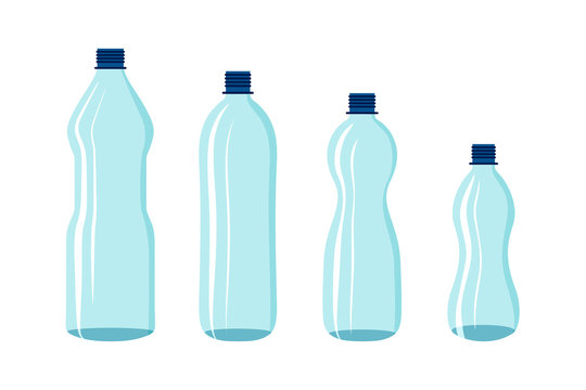 Plastic bottle of water transparent effect blue vector set design elements on white background isolated 