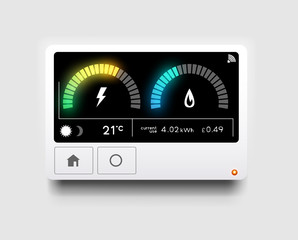 A modern home energy smart meter for tracking and reading gas and electricity usage. Vector illustration.