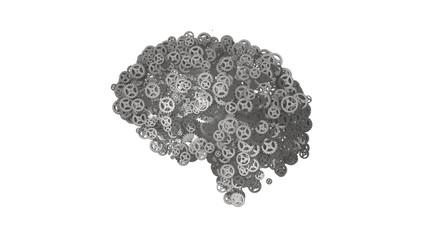 Brain made of metal cogs and gears illustrating AI, Big Data abd computing concepts. 3D rendered illustration. - 281427653