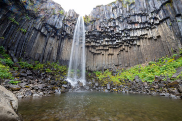 Svartifoss (Black Falls) is a waterfall with basalt columns in Skaftafell. Vatnajökull National...
