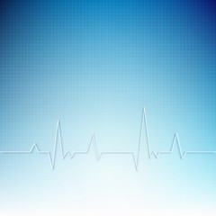 White heart with cardiogram on a blue background