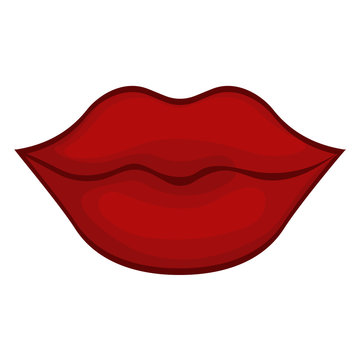 Red big female lips on white background