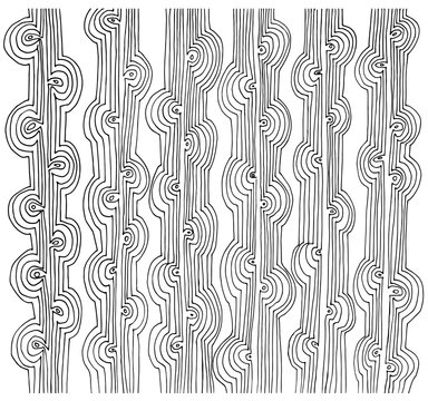 Black & white abstract shape with wooden texture, line art, hand drawn. Isolated in white. Color of shape can be easily changed