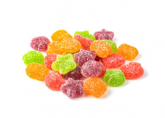 Tasty jelly candies on white background