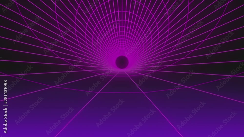 Aufkleber 4K Loop Glow Geometric Tunnel Fly Through Technology Background. Oval 3D entrance seamless VJ loop purple Digital neon light graphic animation.